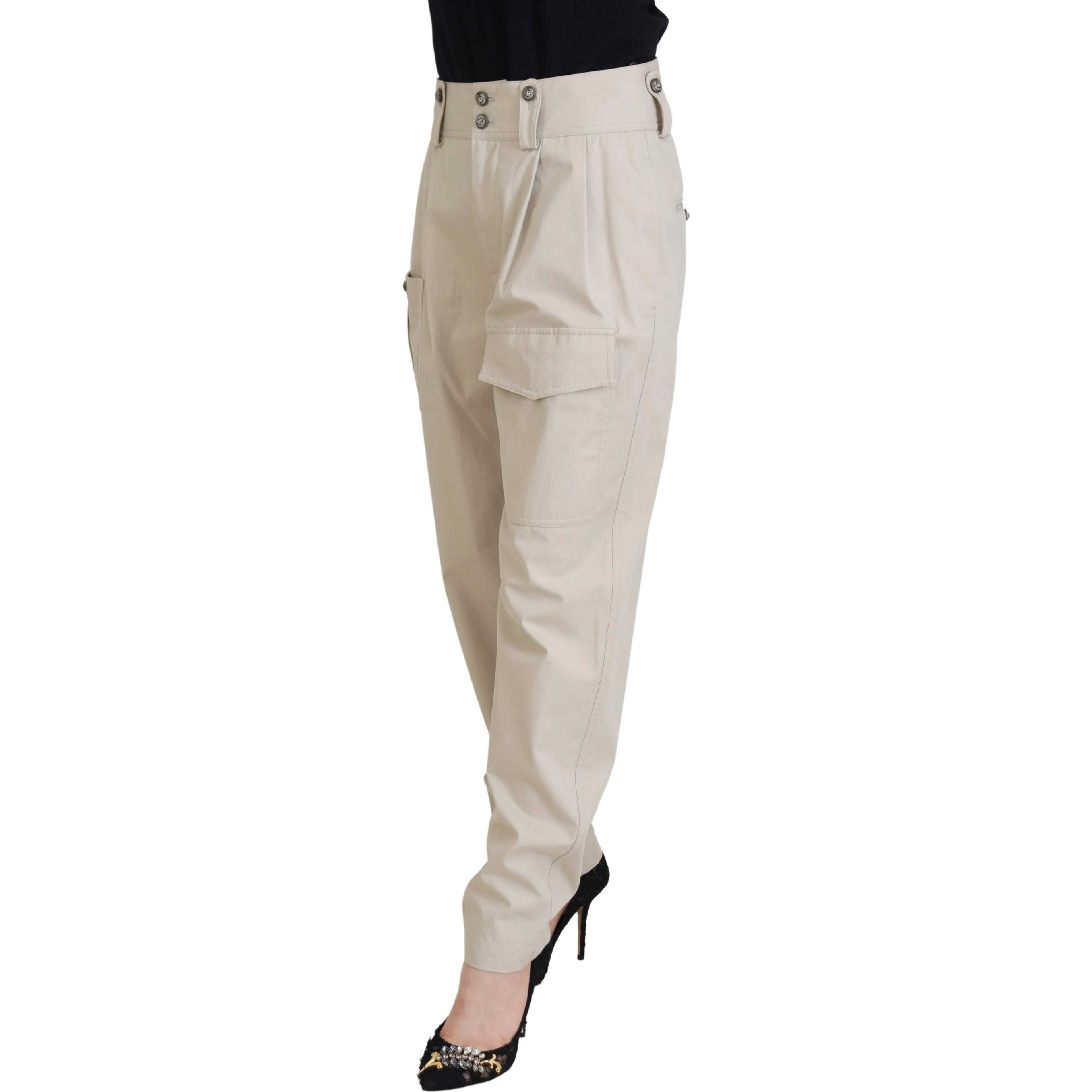 Beige Cotton Women Cargo Pants