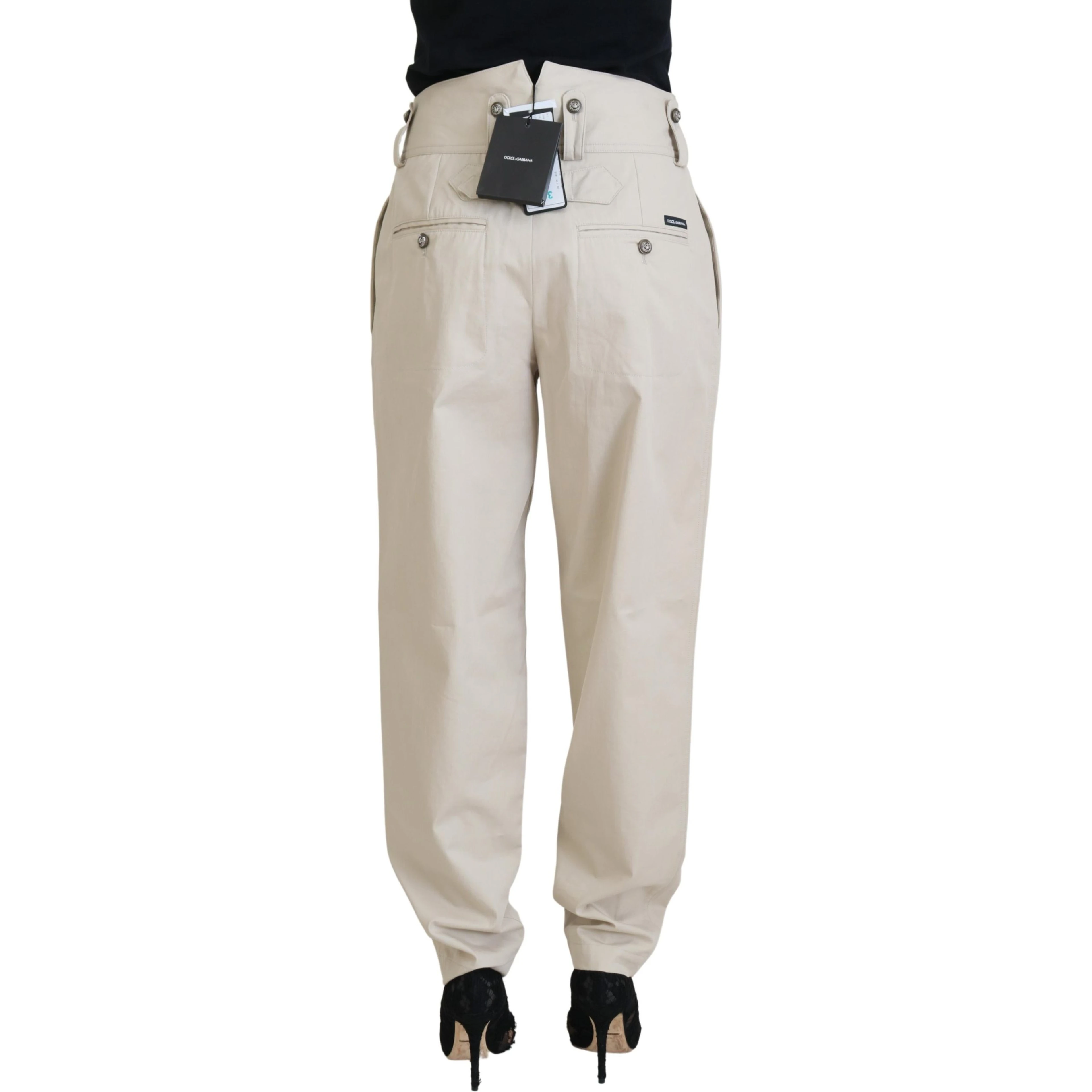 Beige Cotton Women Cargo Pants