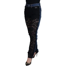 Black Floral Lace Front Skinny Denim Jeans