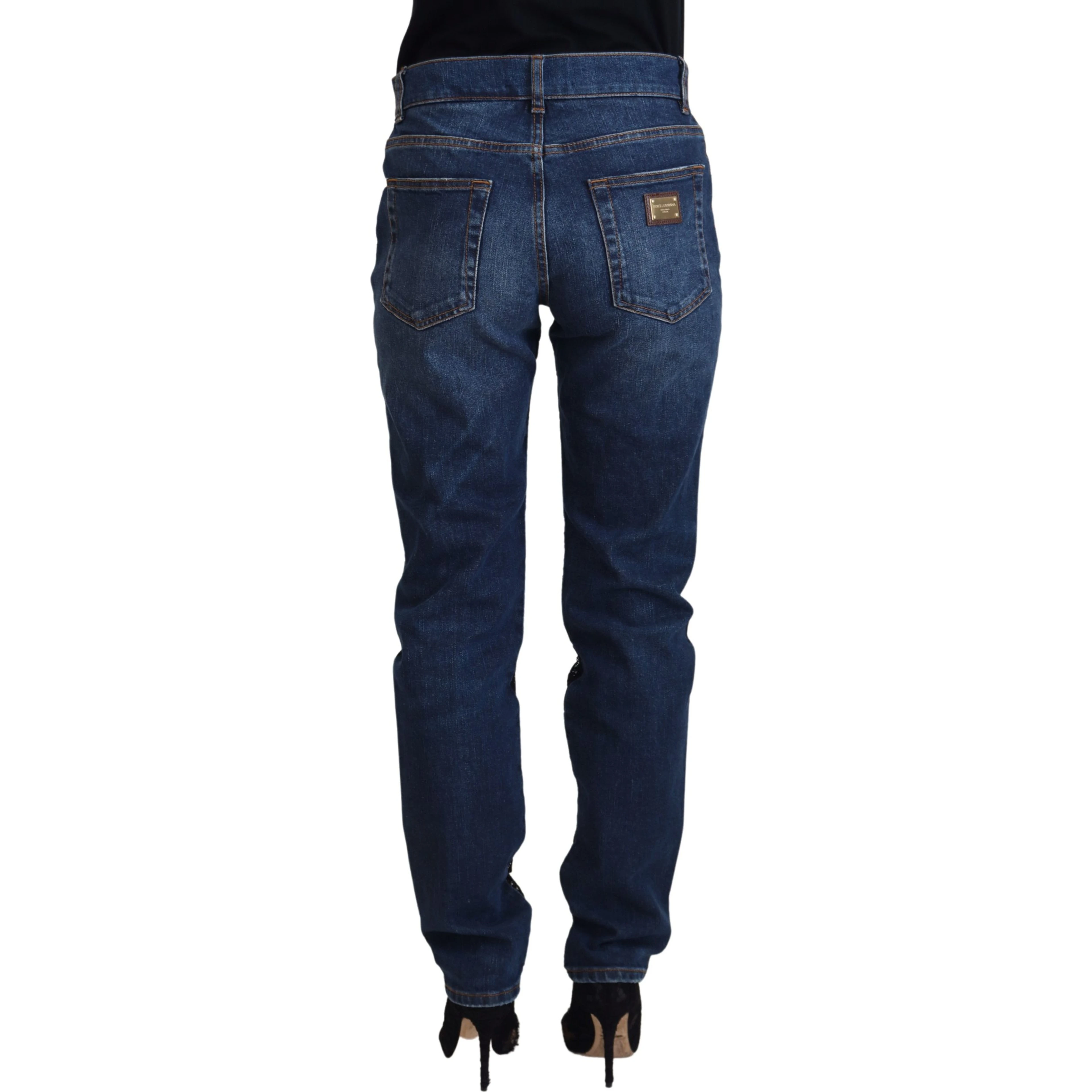 Black Floral Lace Front Skinny Denim Jeans