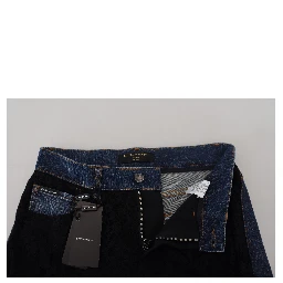 Black Floral Lace Front Skinny Denim Jeans