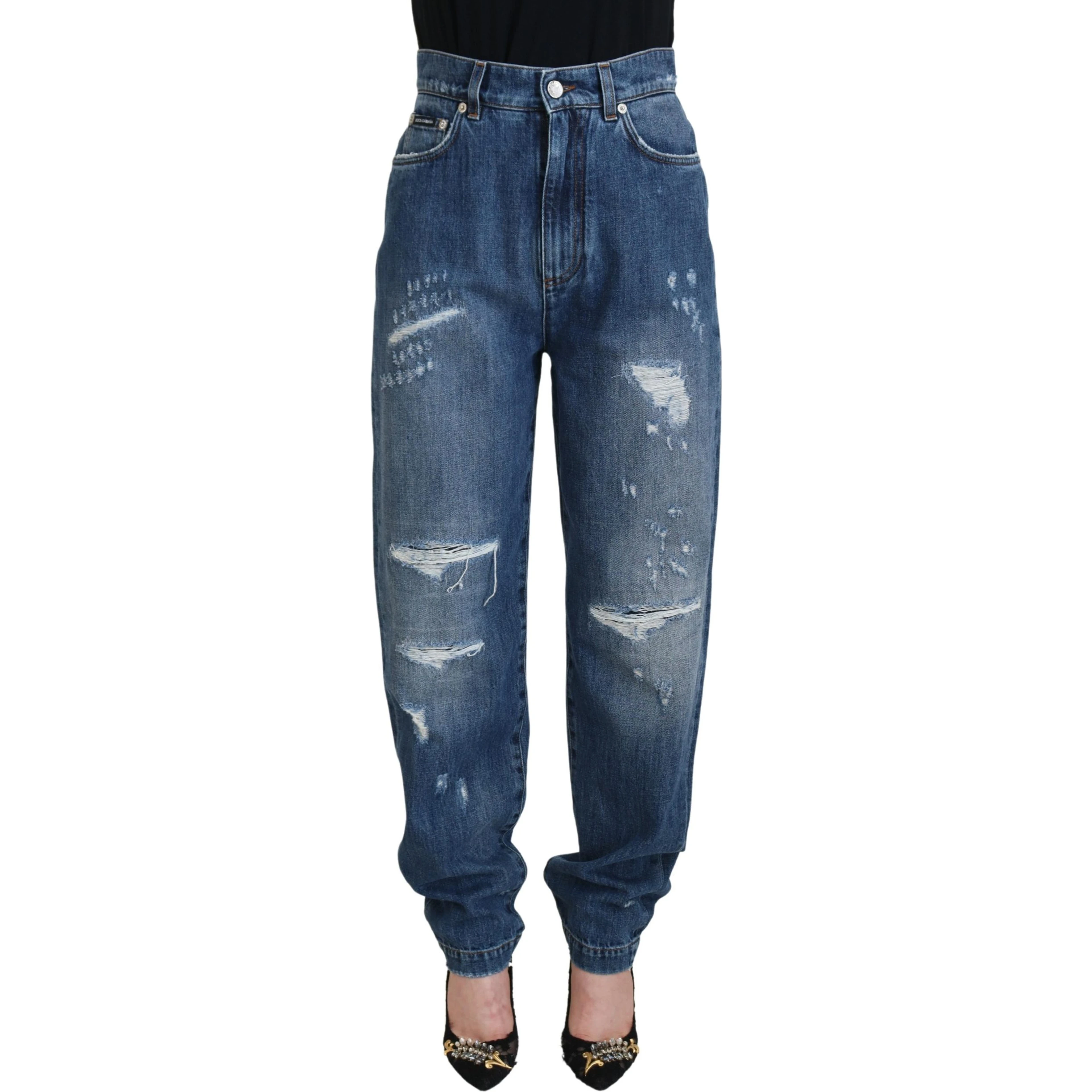 Blue Washed Cotton Tattered Denim Jeans