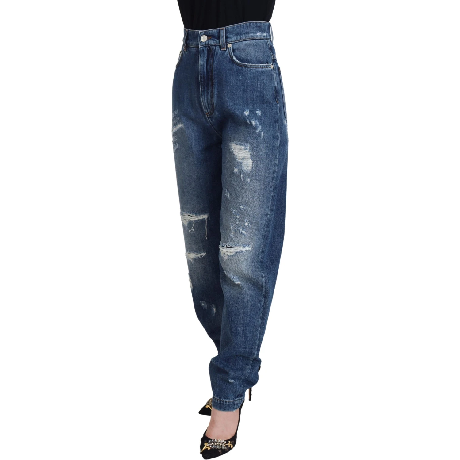 Blue Washed Cotton Tattered Denim Jeans