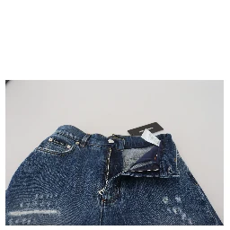 Blue Washed Cotton Tattered Denim Jeans