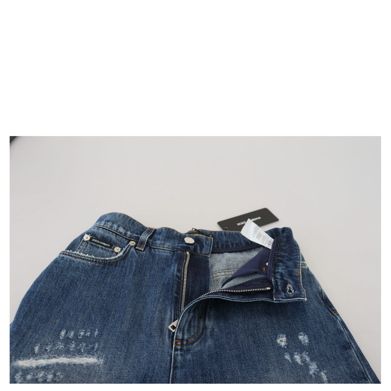 Blue Washed Cotton Tattered Denim Jeans