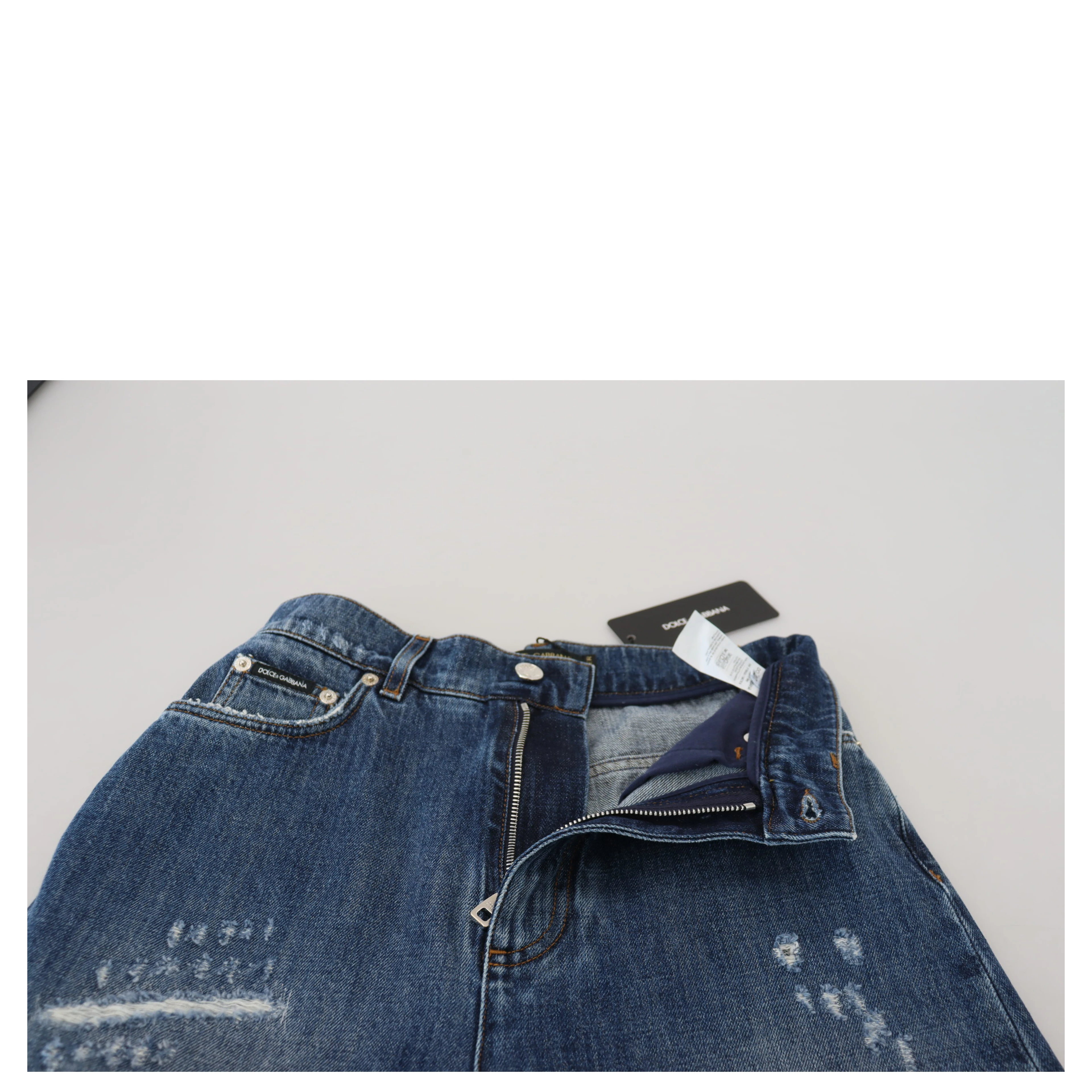 Blue Washed Cotton Tattered Denim Jeans