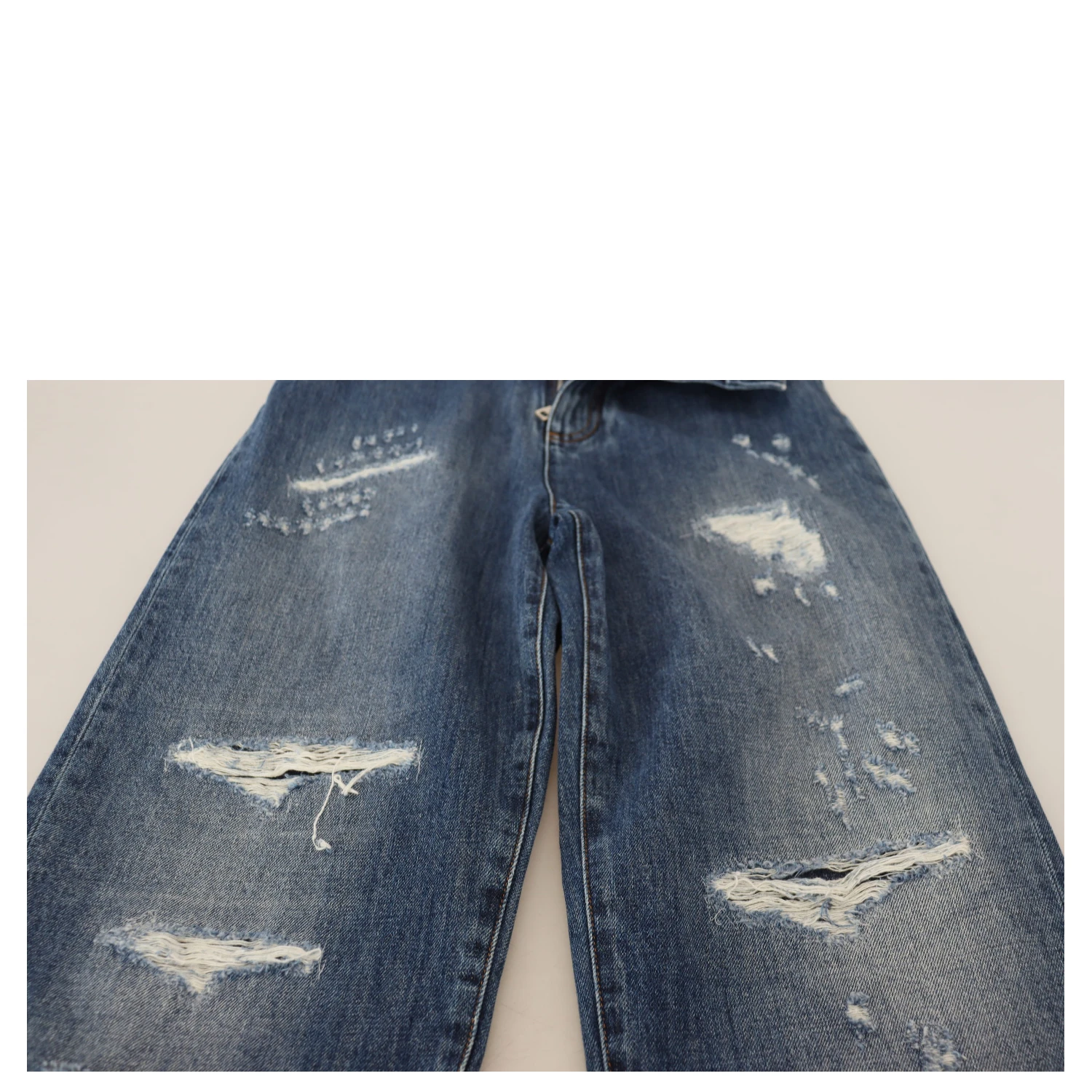 Blue Washed Cotton Tattered Denim Jeans