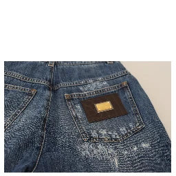 Blue Washed Cotton Tattered Denim Jeans