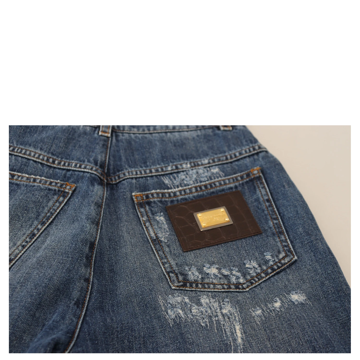 Blue Washed Cotton Tattered Denim Jeans