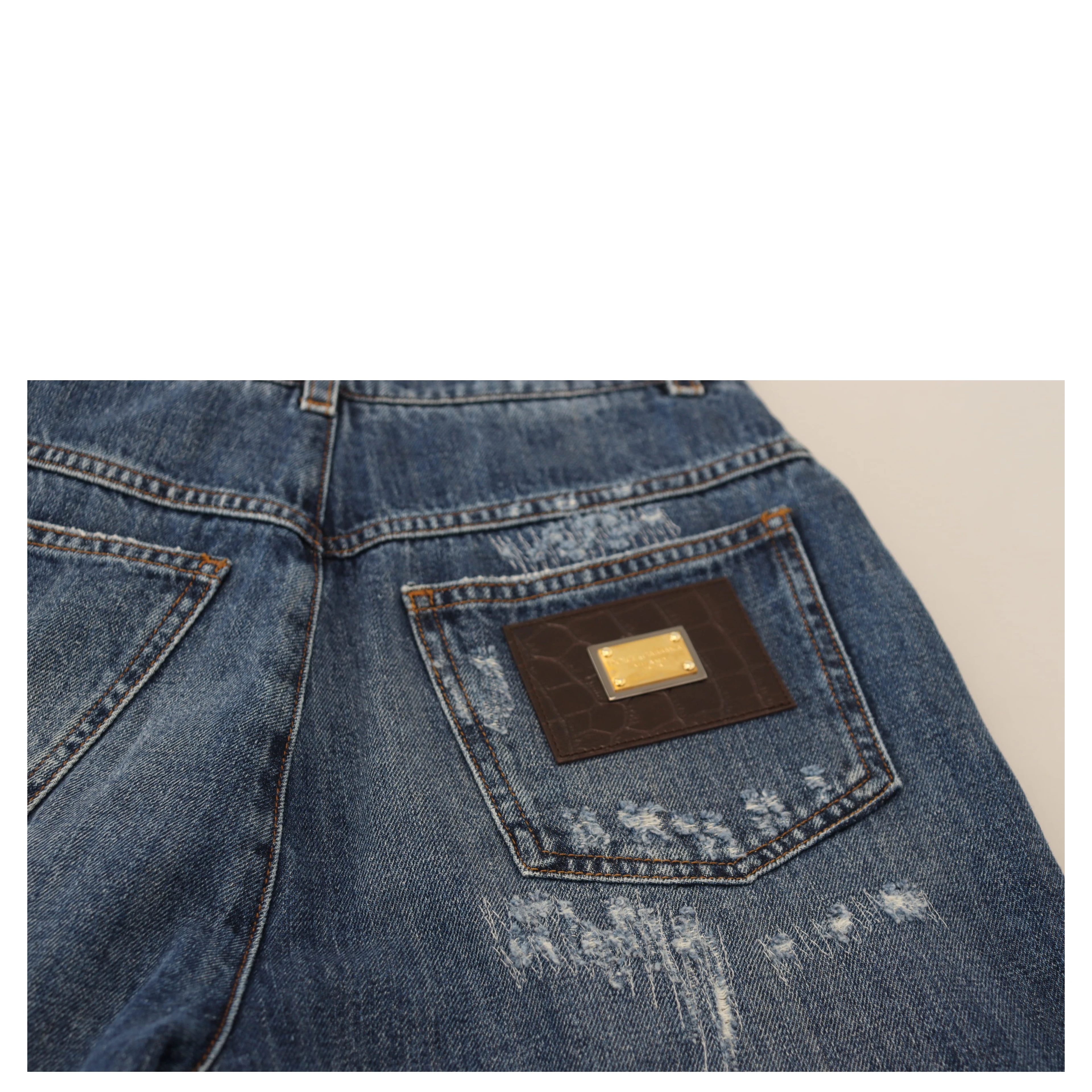 Blue Washed Cotton Tattered Denim Jeans