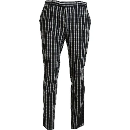 Black Checkered Cotton Casual Pants