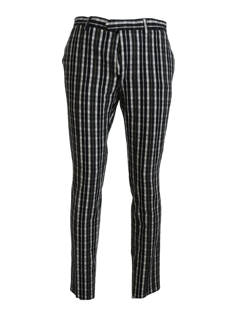 Black Checkered Cotton Casual Pants