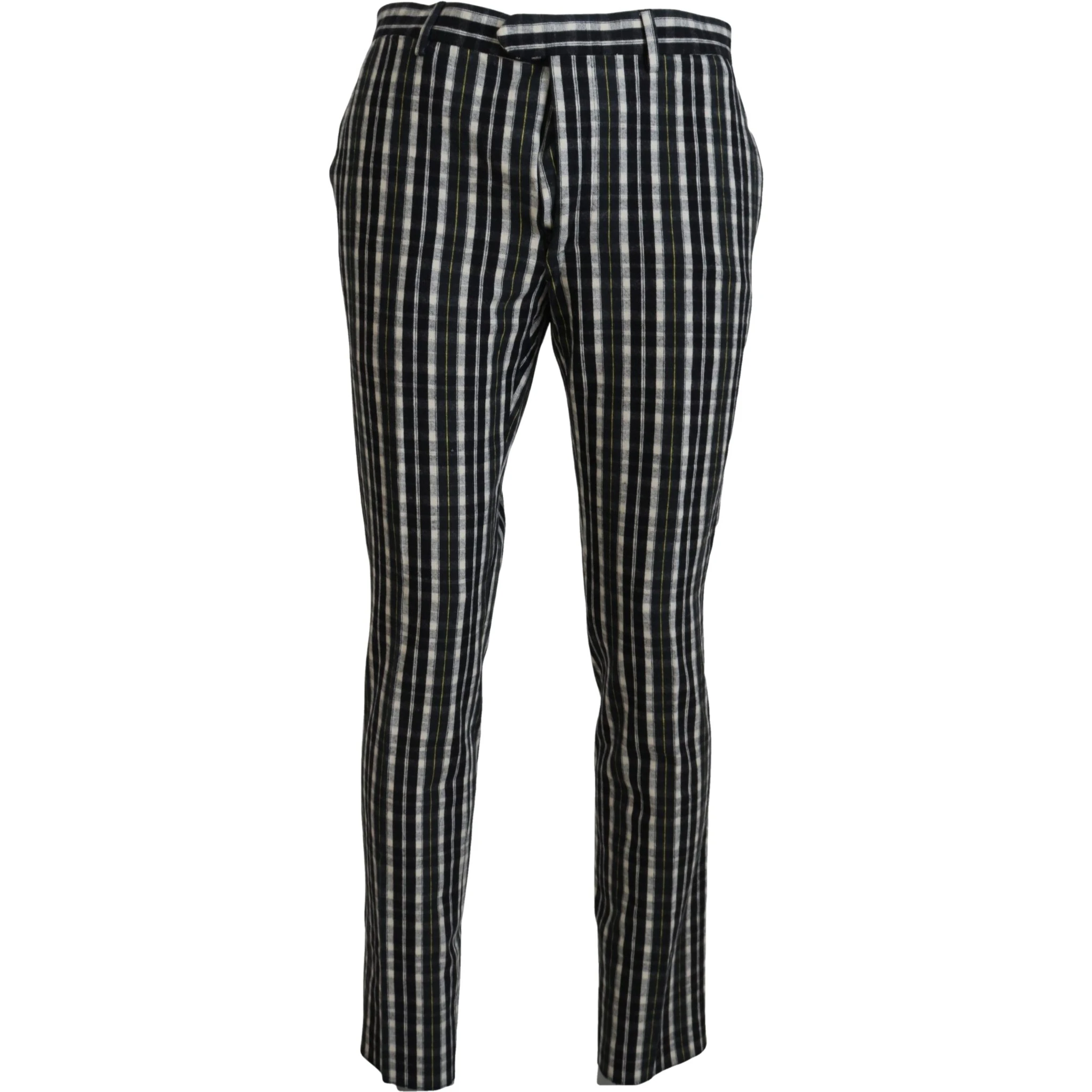 Black Checkered Cotton Casual Pants