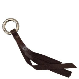 Brown Leather Silver Tone Metal Keyring Keychain