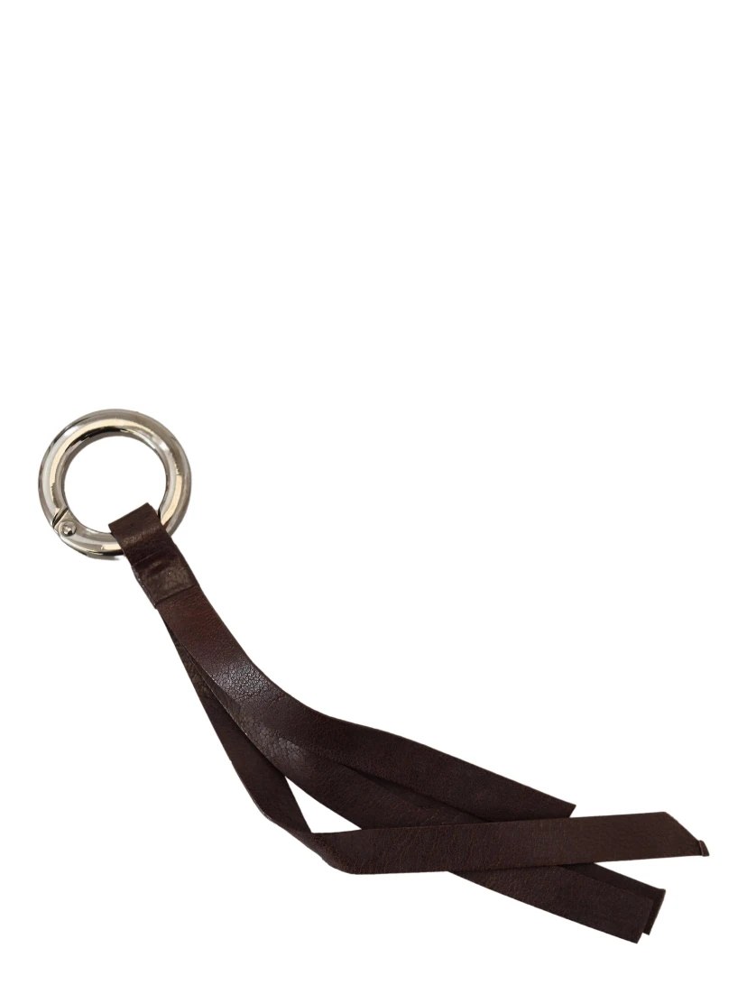 Brown Leather Silver Tone Metal Keyring Keychain