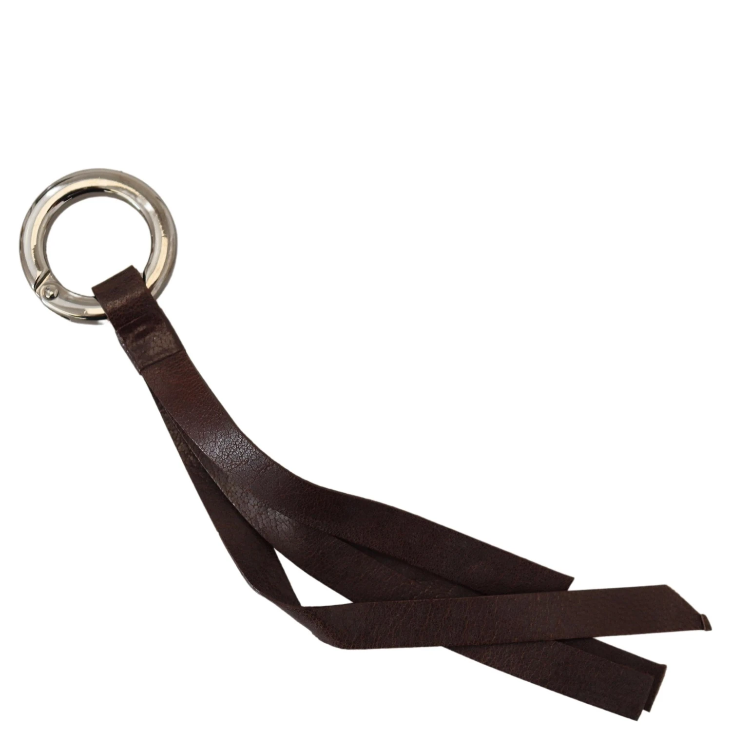 Brown Leather Silver Tone Metal Keyring Keychain