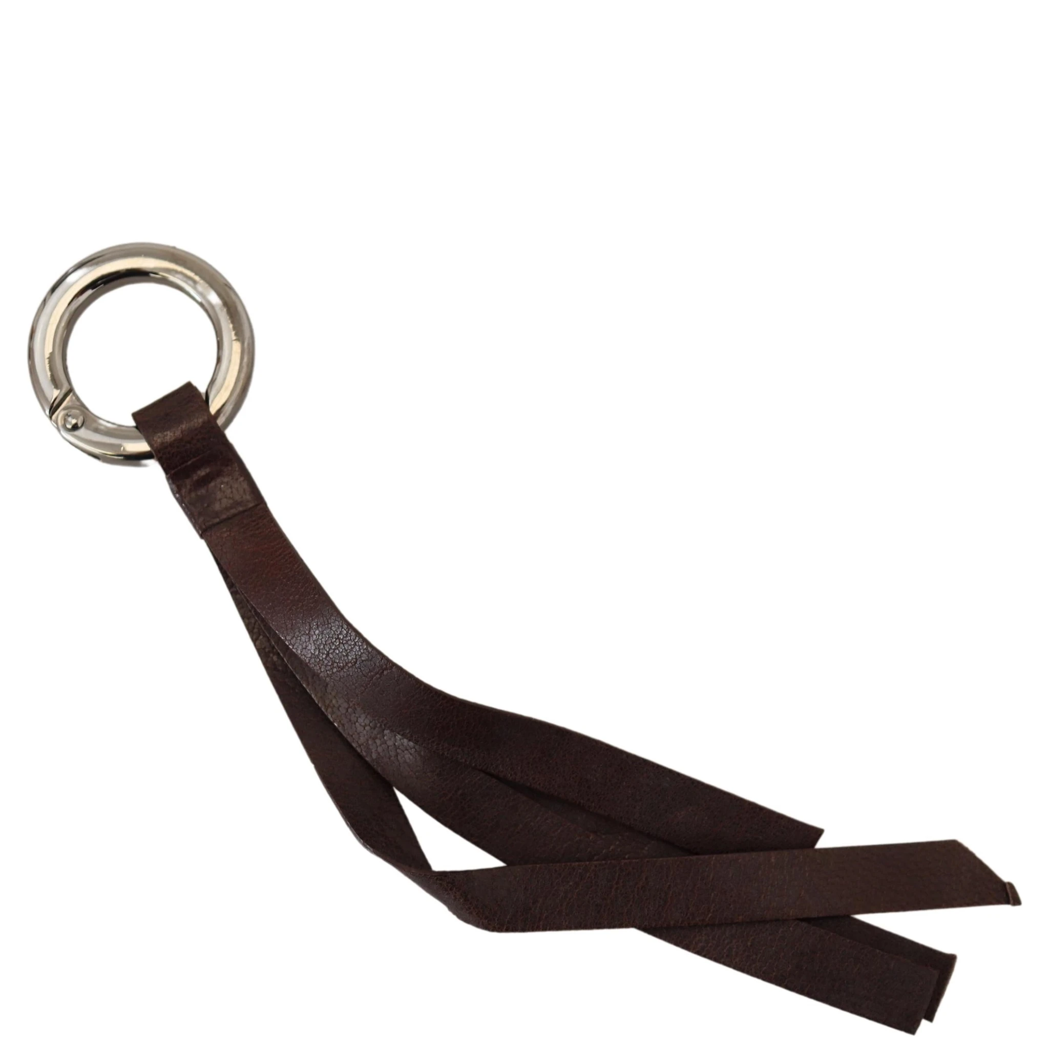 Brown Leather Silver Tone Metal Keyring Keychain