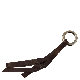Brown Leather Silver Tone Metal Keyring Keychain