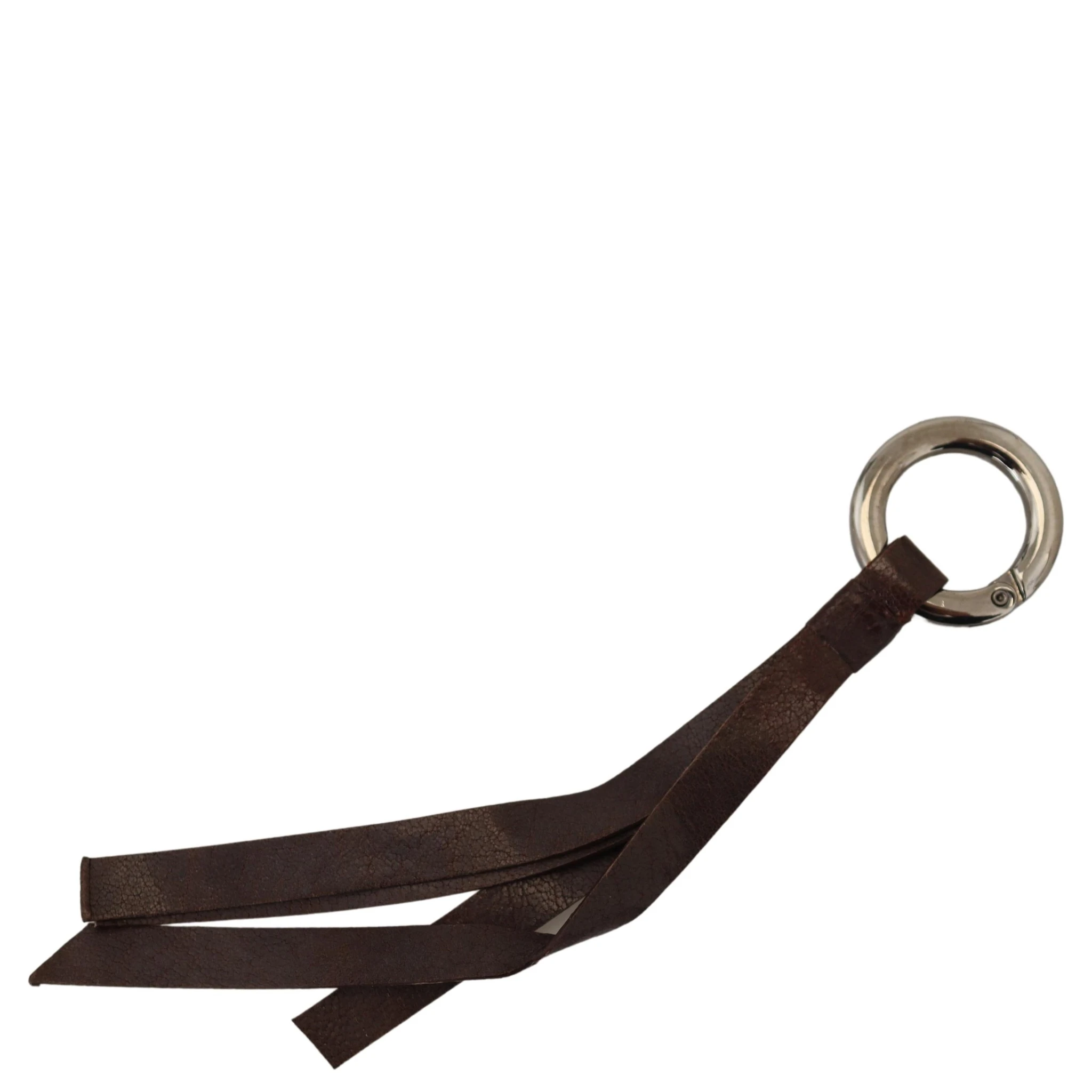 Brown Leather Silver Tone Metal Keyring Keychain