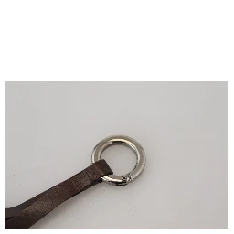 Brown Leather Silver Tone Metal Keyring Keychain