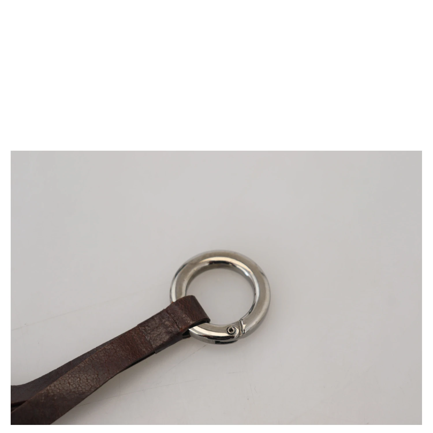Brown Leather Silver Tone Metal Keyring Keychain