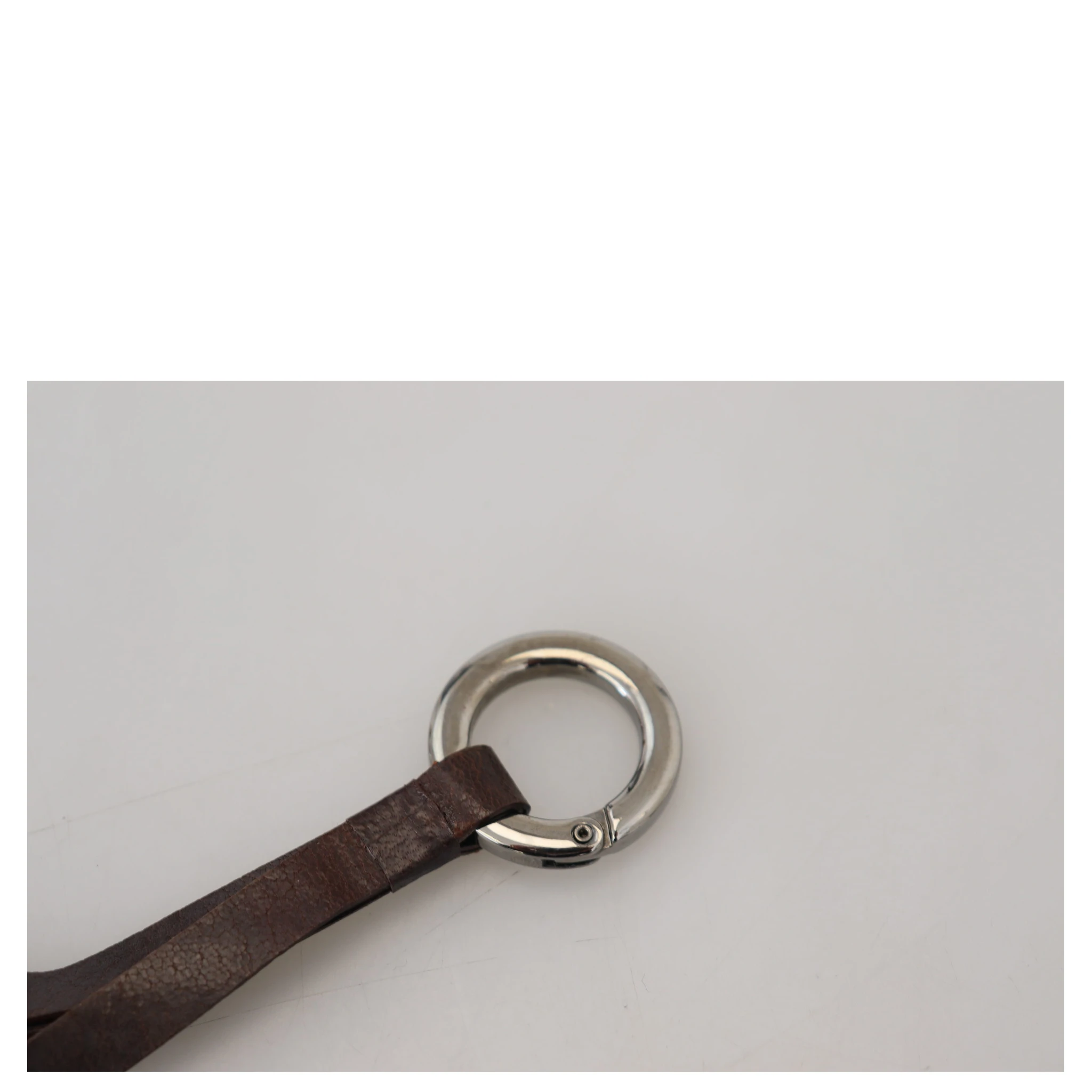 Brown Leather Silver Tone Metal Keyring Keychain