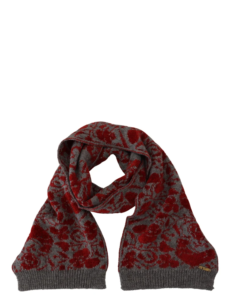 Red Grey Knitted Wrap Warmer Womens Shawl Scarf