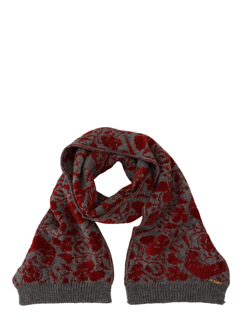 Red Grey Knitted Wrap Warmer Womens Shawl Scarf