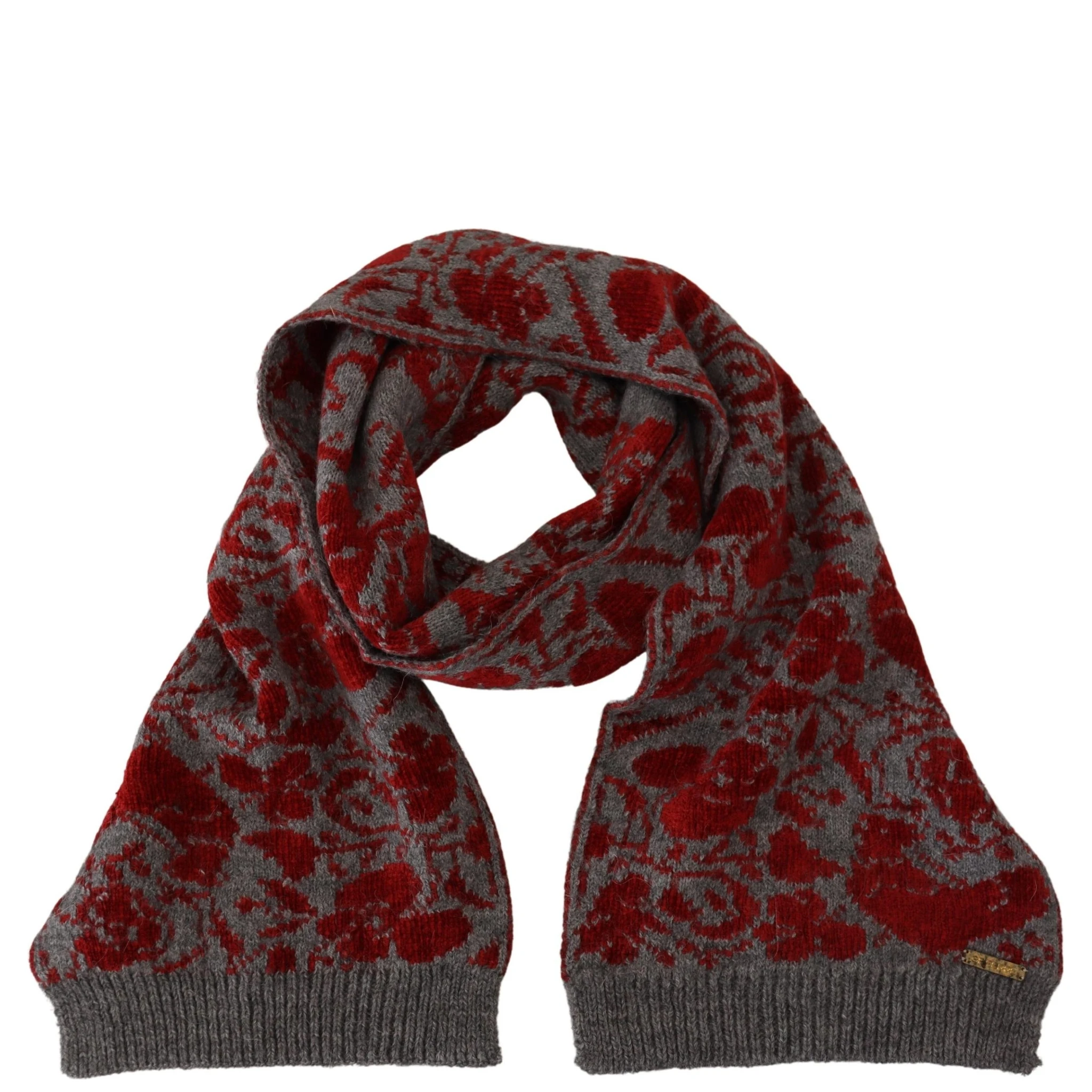 Red Grey Knitted Wrap Warmer Womens Shawl Scarf