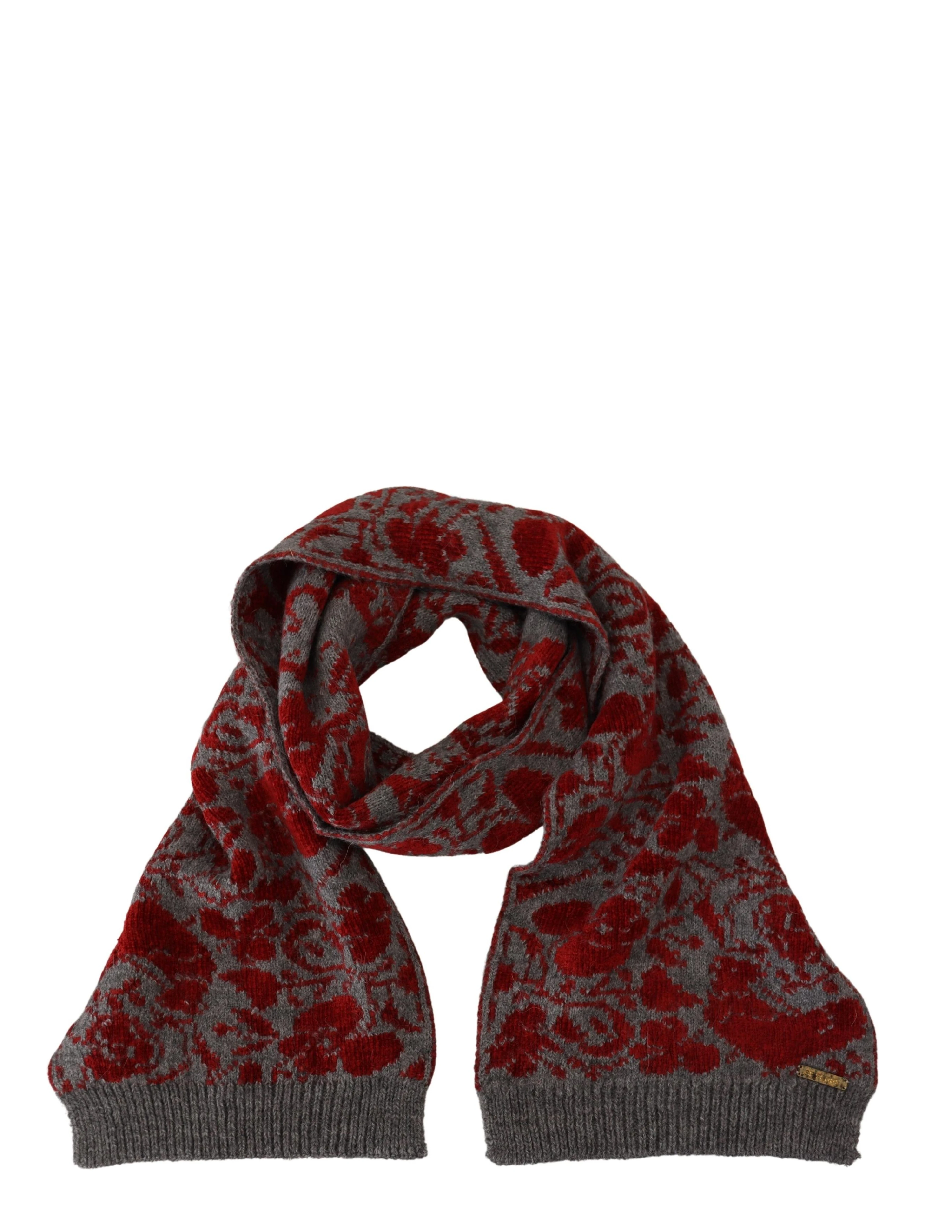 Red Grey Knitted Wrap Warmer Womens Shawl Scarf