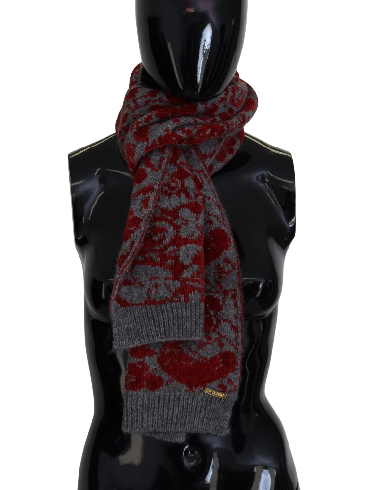 Red Grey Knitted Wrap Warmer Womens Shawl Scarf alternative