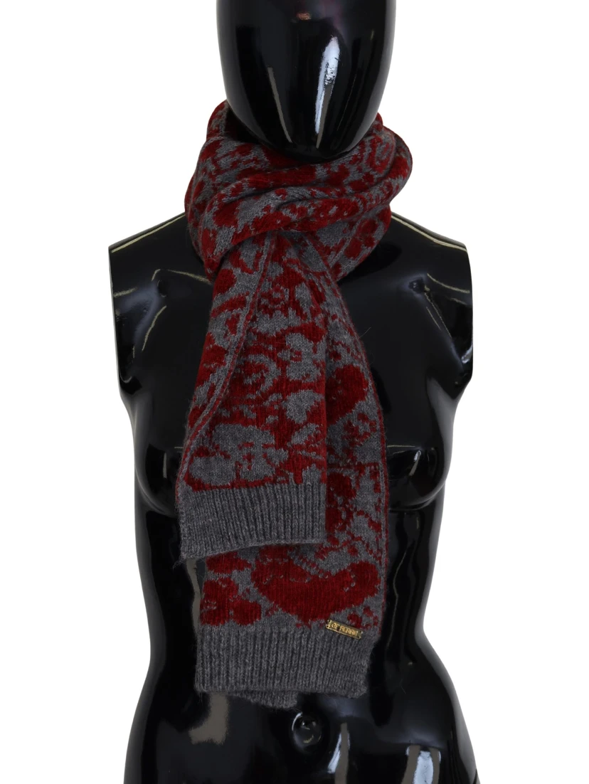 Red Grey Knitted Wrap Warmer Womens Shawl Scarf