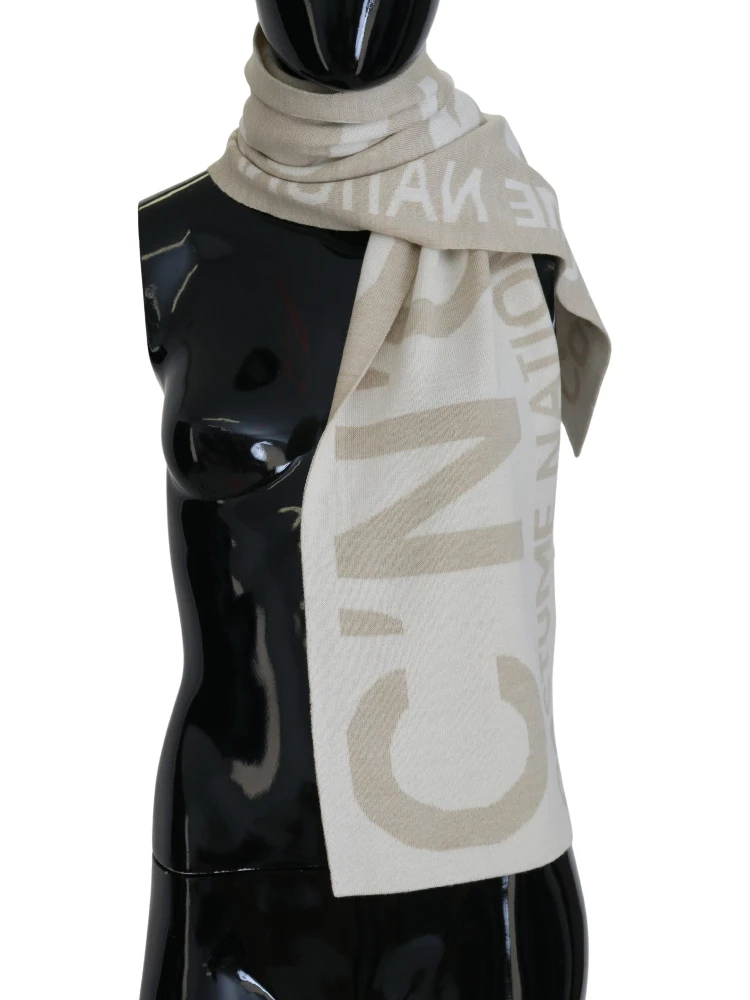 Beige White Logo Wrap Warmer Shawl Scarf