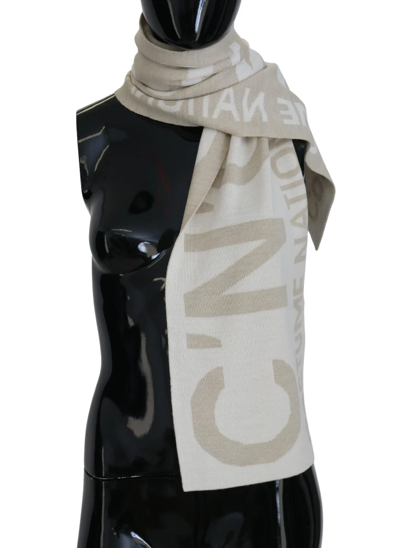 Beige White Logo Wrap Warmer Shawl Scarf