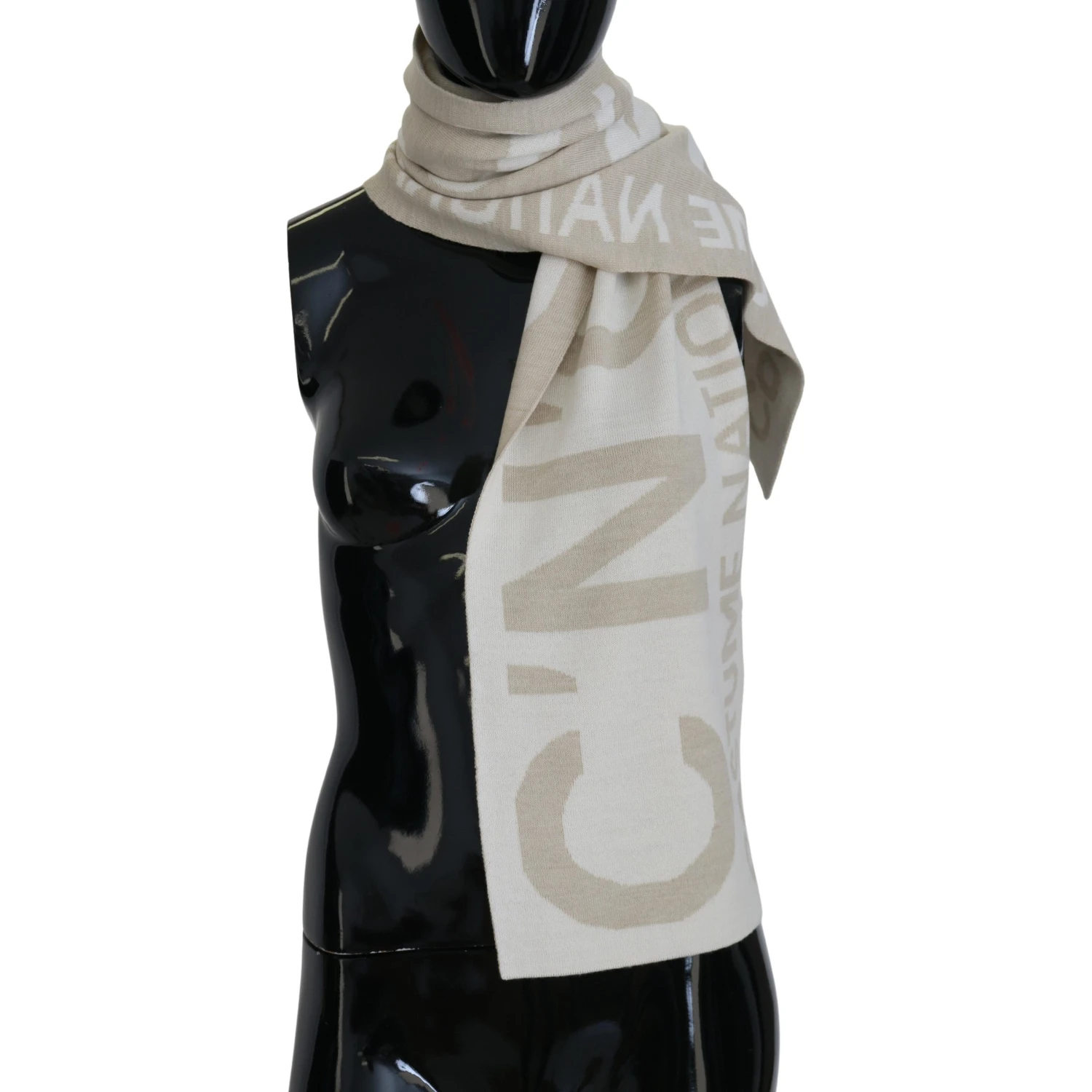 Beige White Logo Wrap Warmer Shawl Scarf