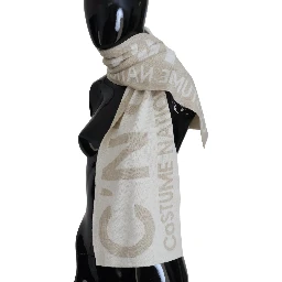 Beige White Logo Wrap Warmer Shawl Scarf