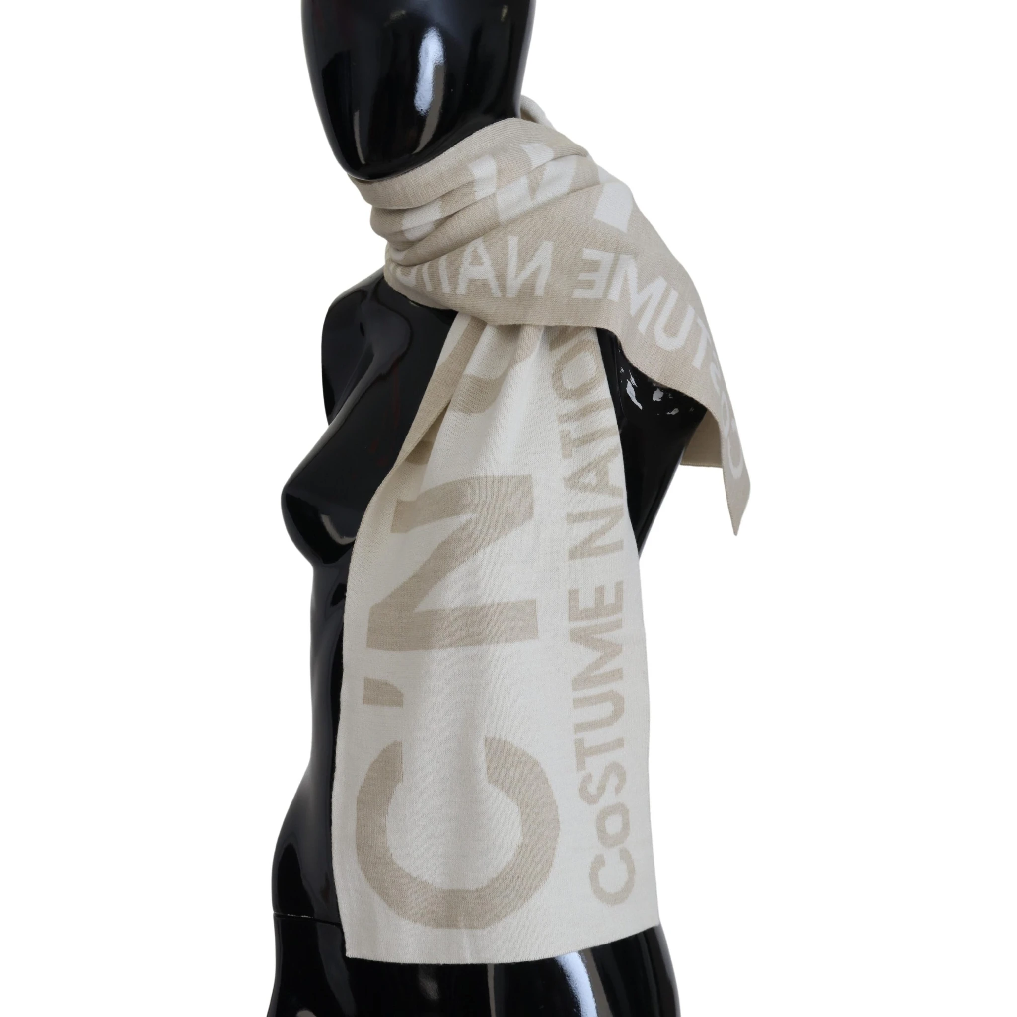 Beige White Logo Wrap Warmer Shawl Scarf