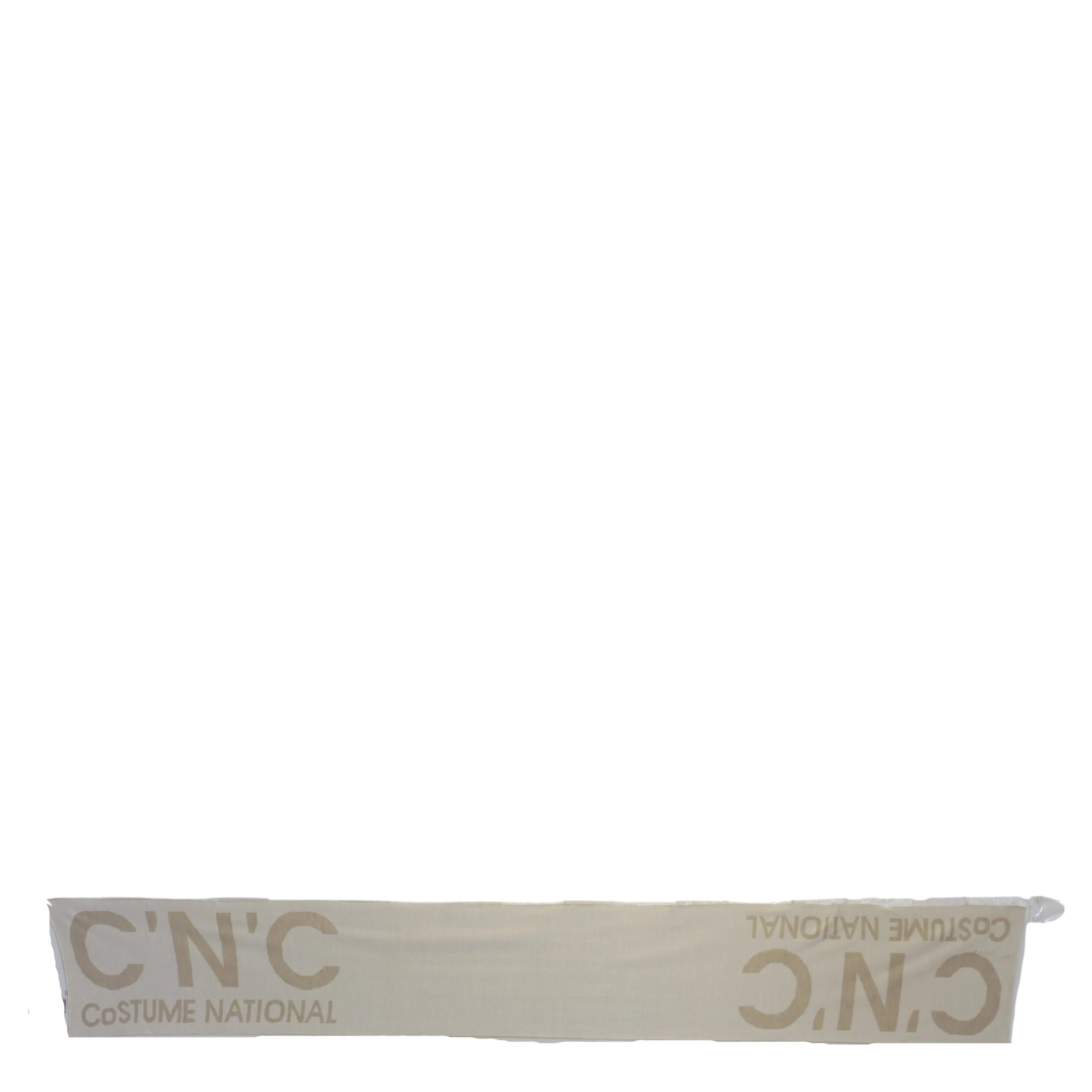 Beige White Logo Wrap Warmer Shawl Scarf