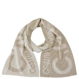 Beige White Logo Wrap Warmer Shawl Scarf