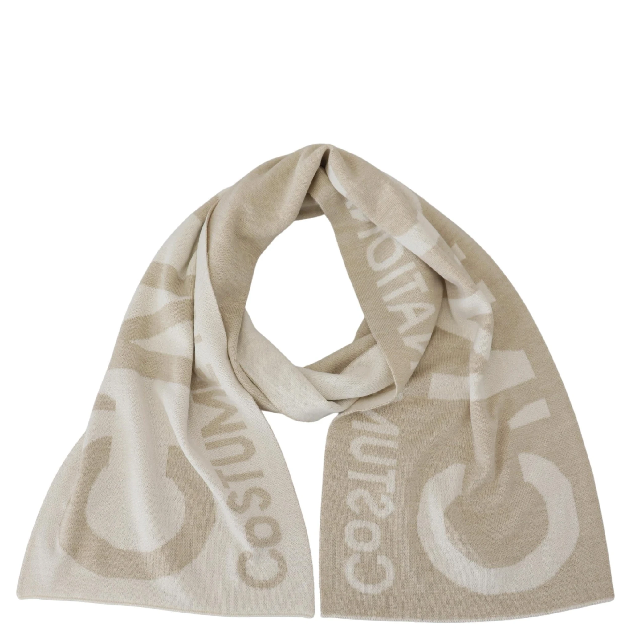 Beige White Logo Wrap Warmer Shawl Scarf