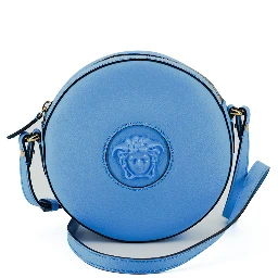 Blue Calf Leather Round Disco Shoulder Bag