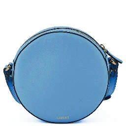 Blue Calf Leather Round Disco Shoulder Bag
