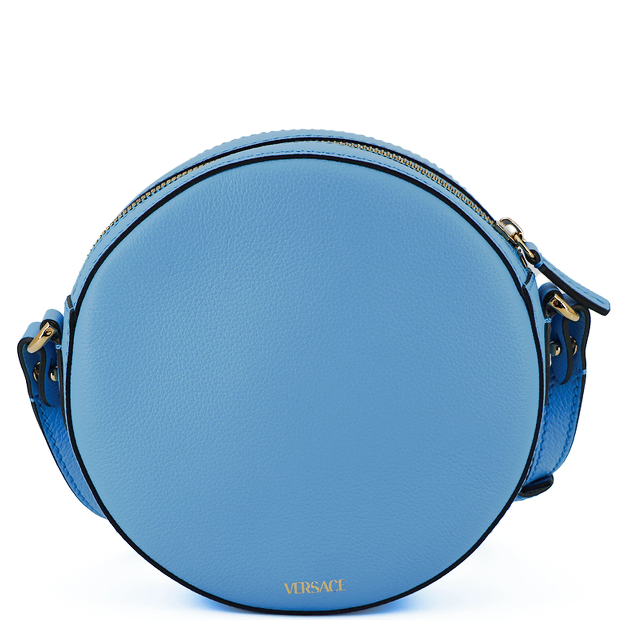 Blue Calf Leather Round Disco Shoulder Bag