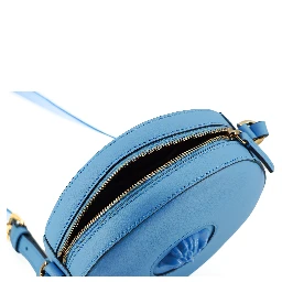 Blue Calf Leather Round Disco Shoulder Bag