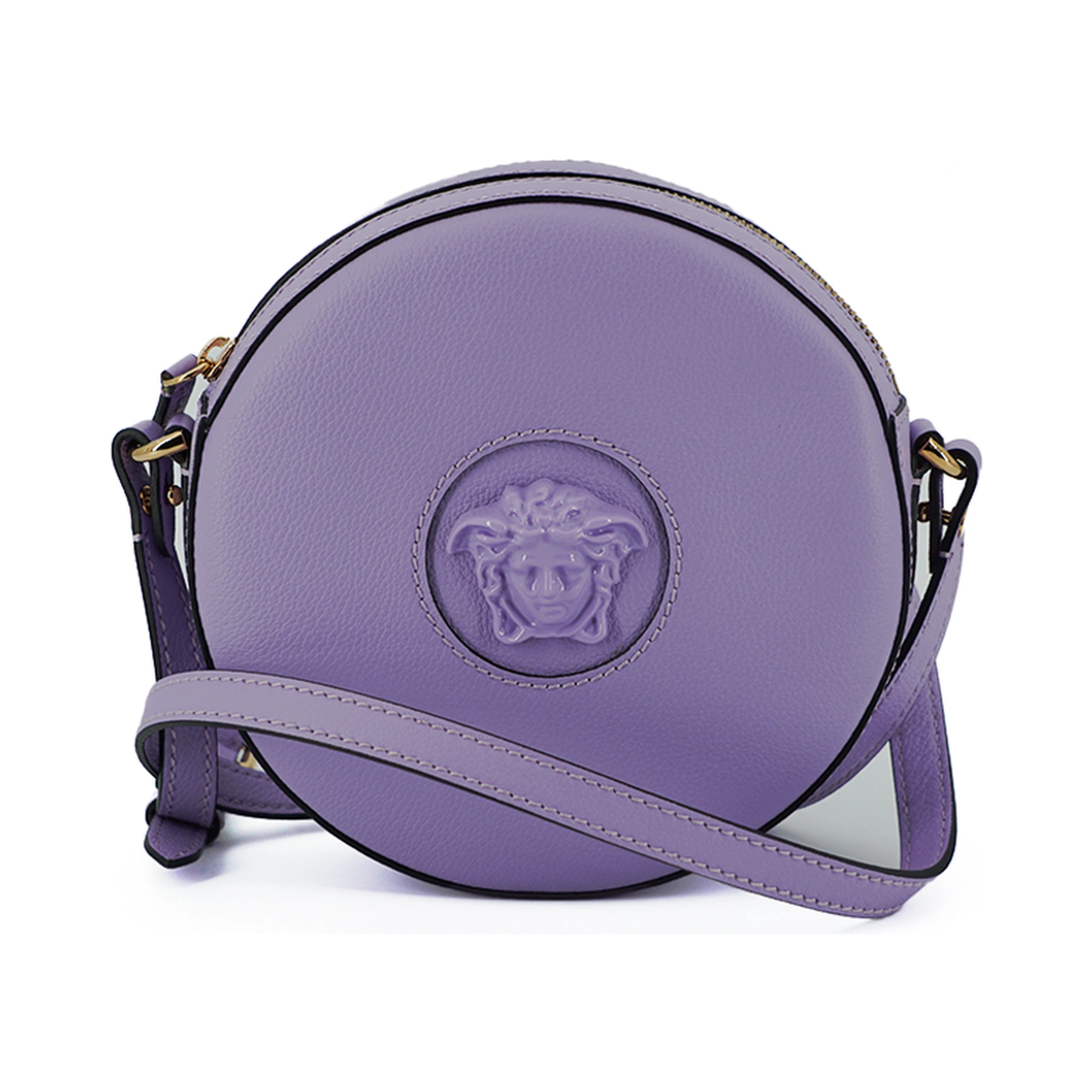 Purple Calf Leather Round Disco Shoulder Bag
