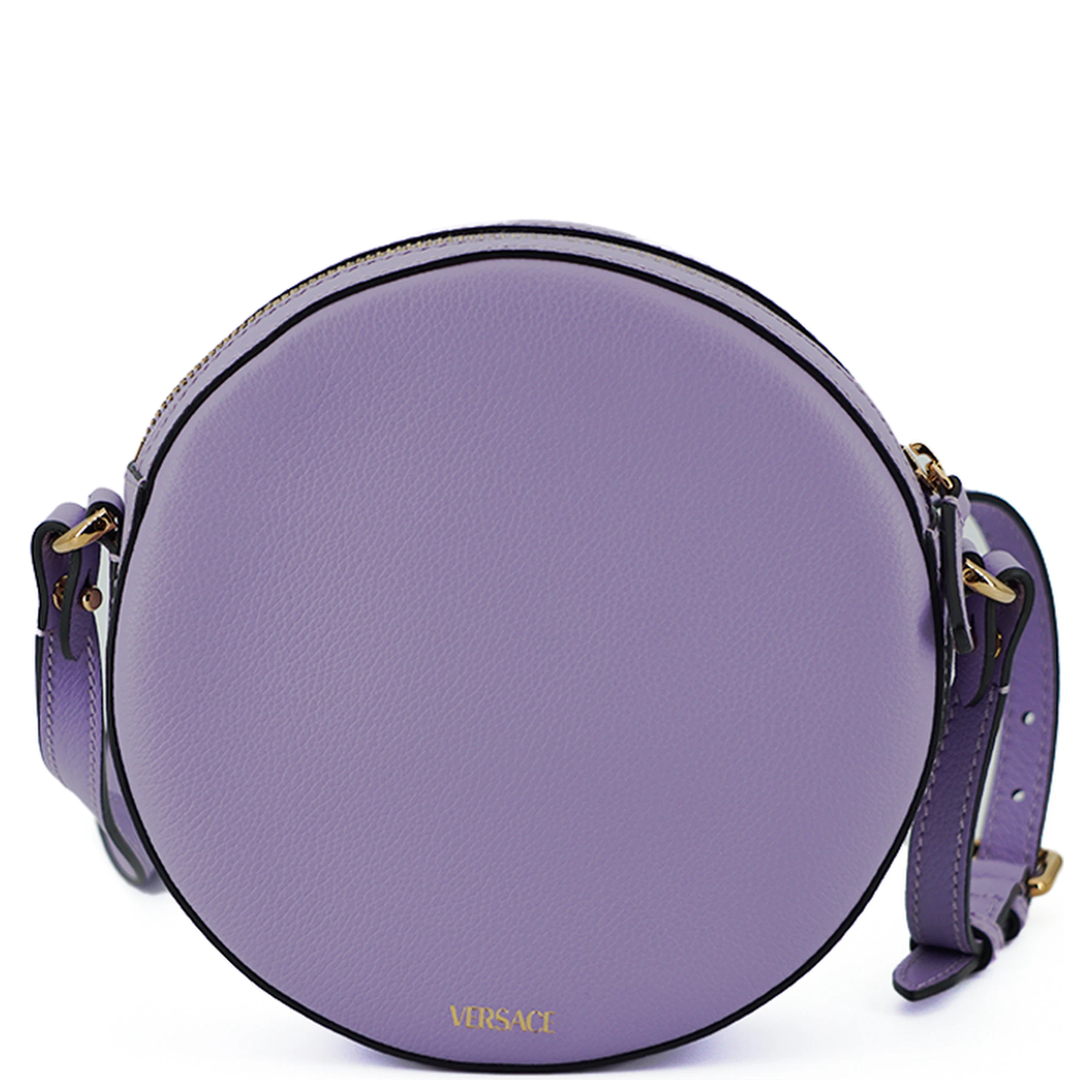 Purple Calf Leather Round Disco Shoulder Bag