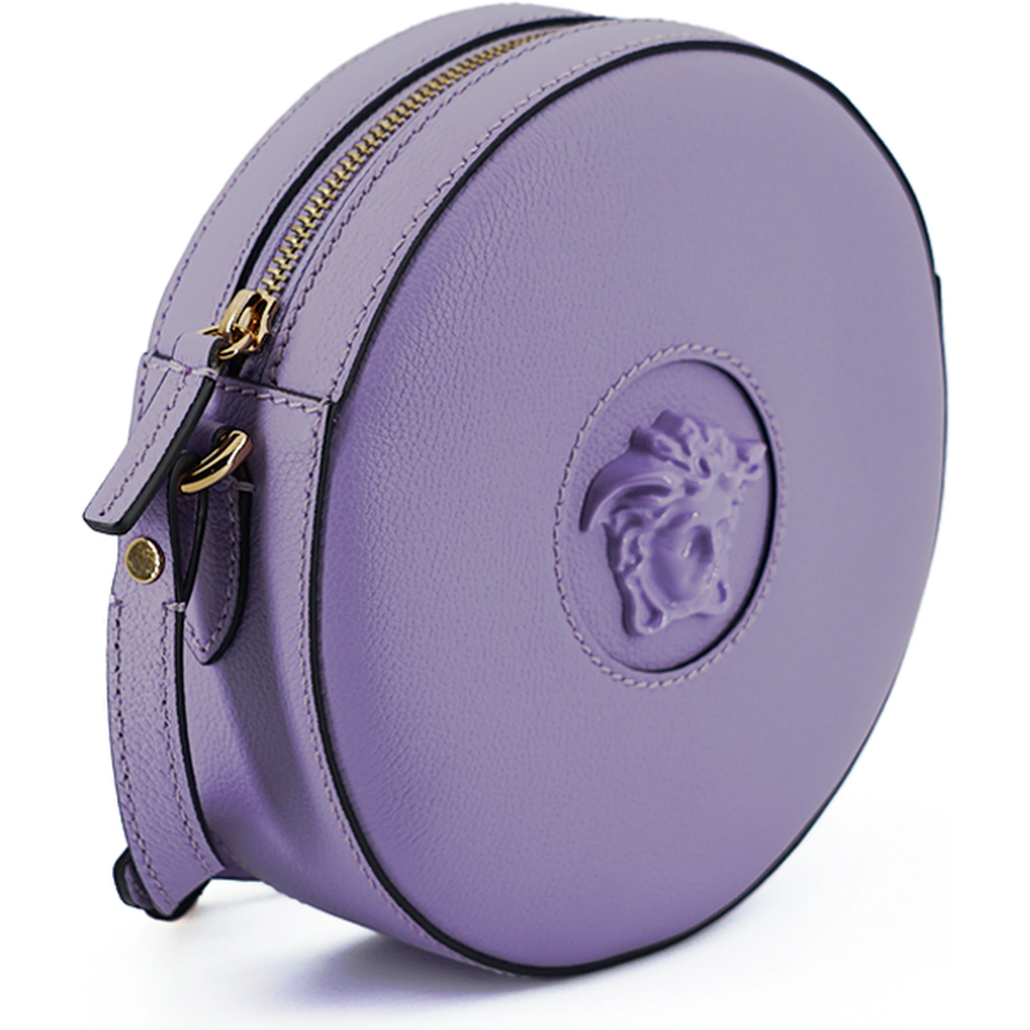 Purple Calf Leather Round Disco Shoulder Bag