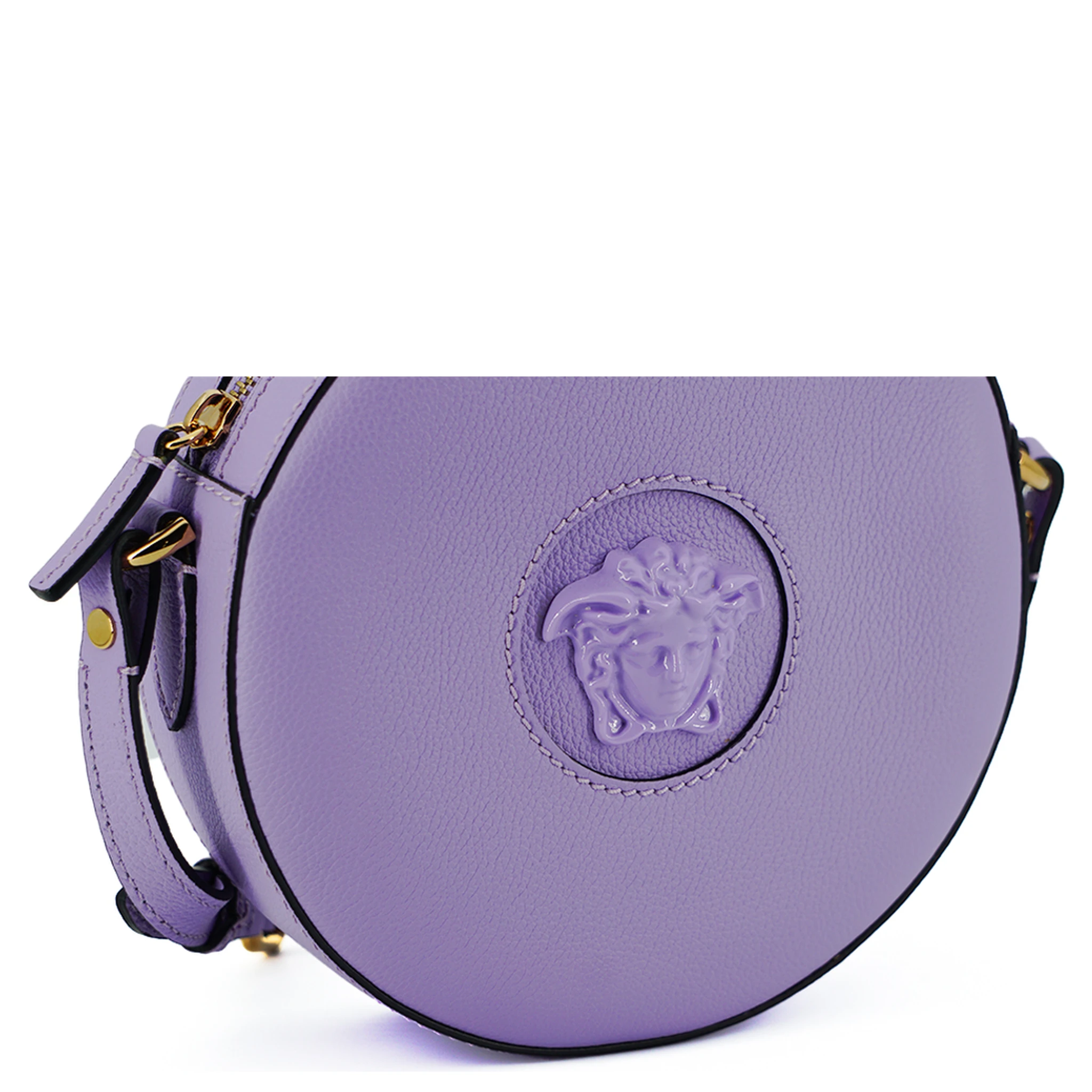 Purple Calf Leather Round Disco Shoulder Bag