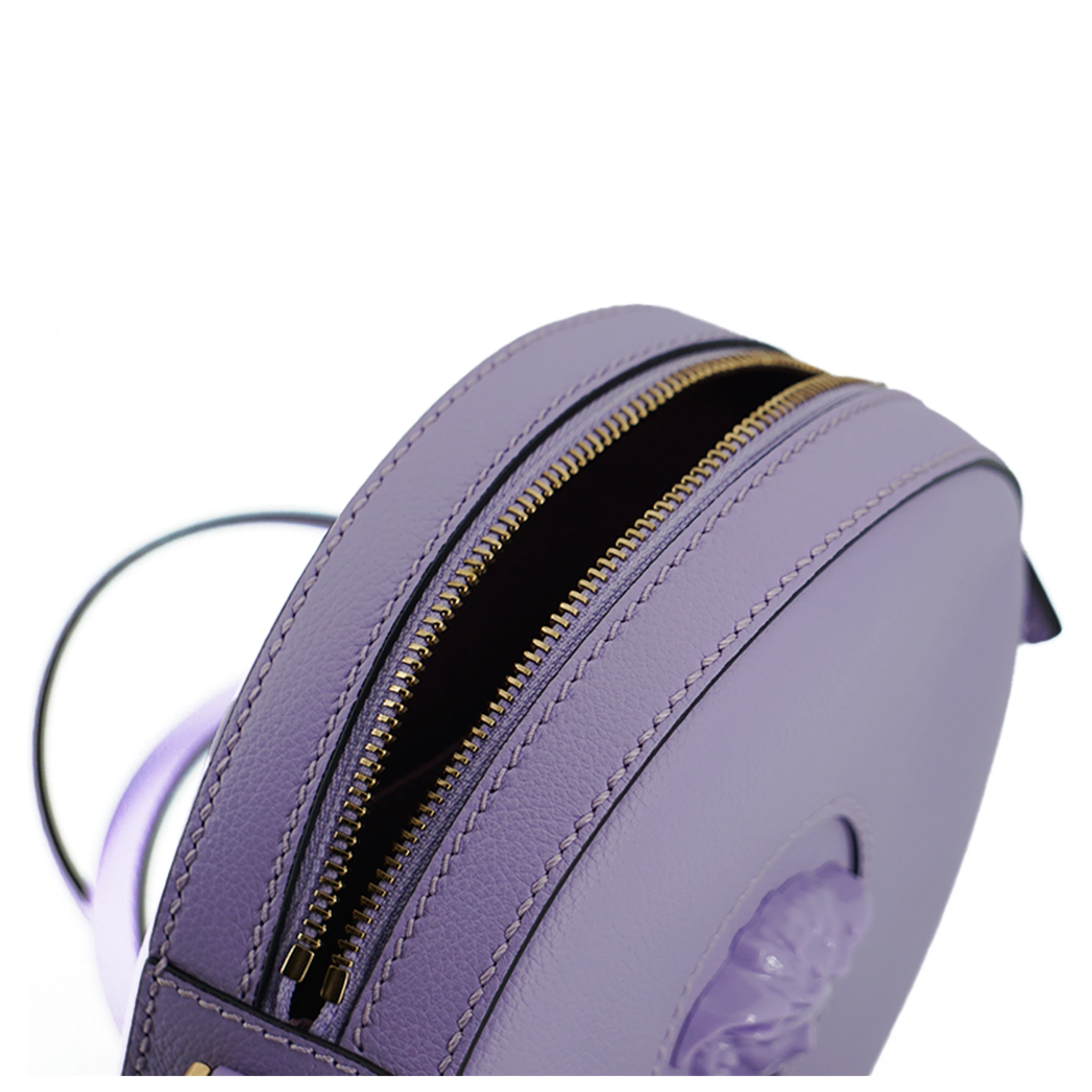Purple Calf Leather Round Disco Shoulder Bag
