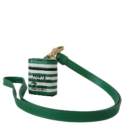 Green Leather Strap Gold Metal Logo Airpods Case